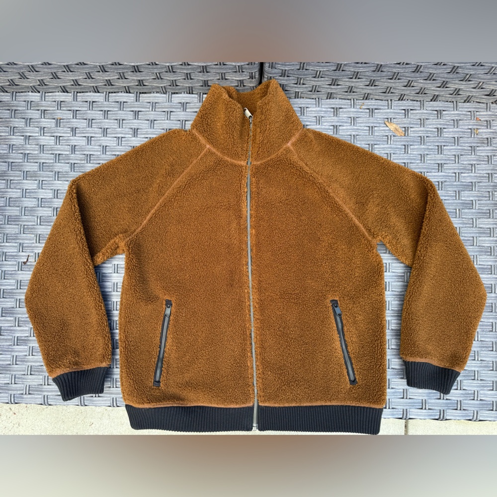 Athleta Brown Sherpa Jacket with Silver Zipper